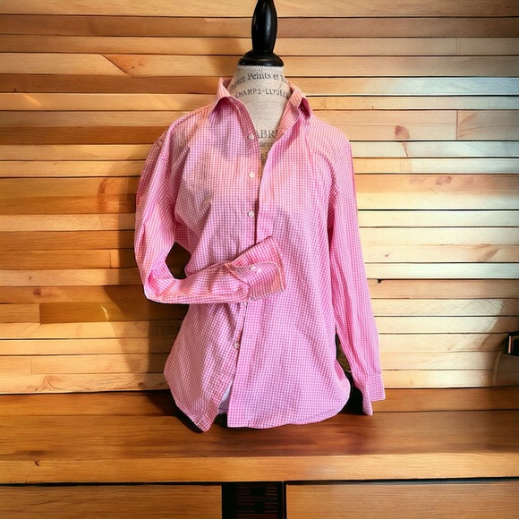 Pink gingham check button up cotton shirt. Gingham is super trendy summer wear - Picture 2 of 15